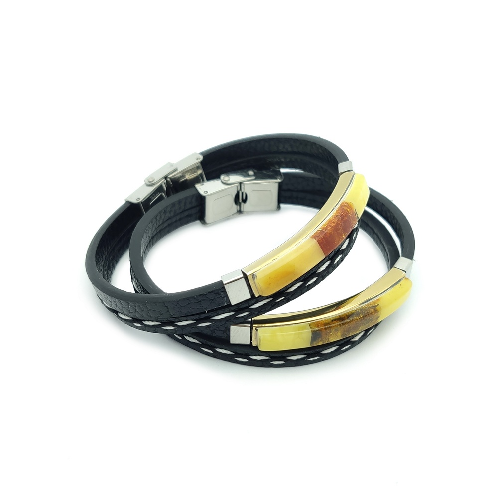 Браслет на кож.ремешке, янтарь
